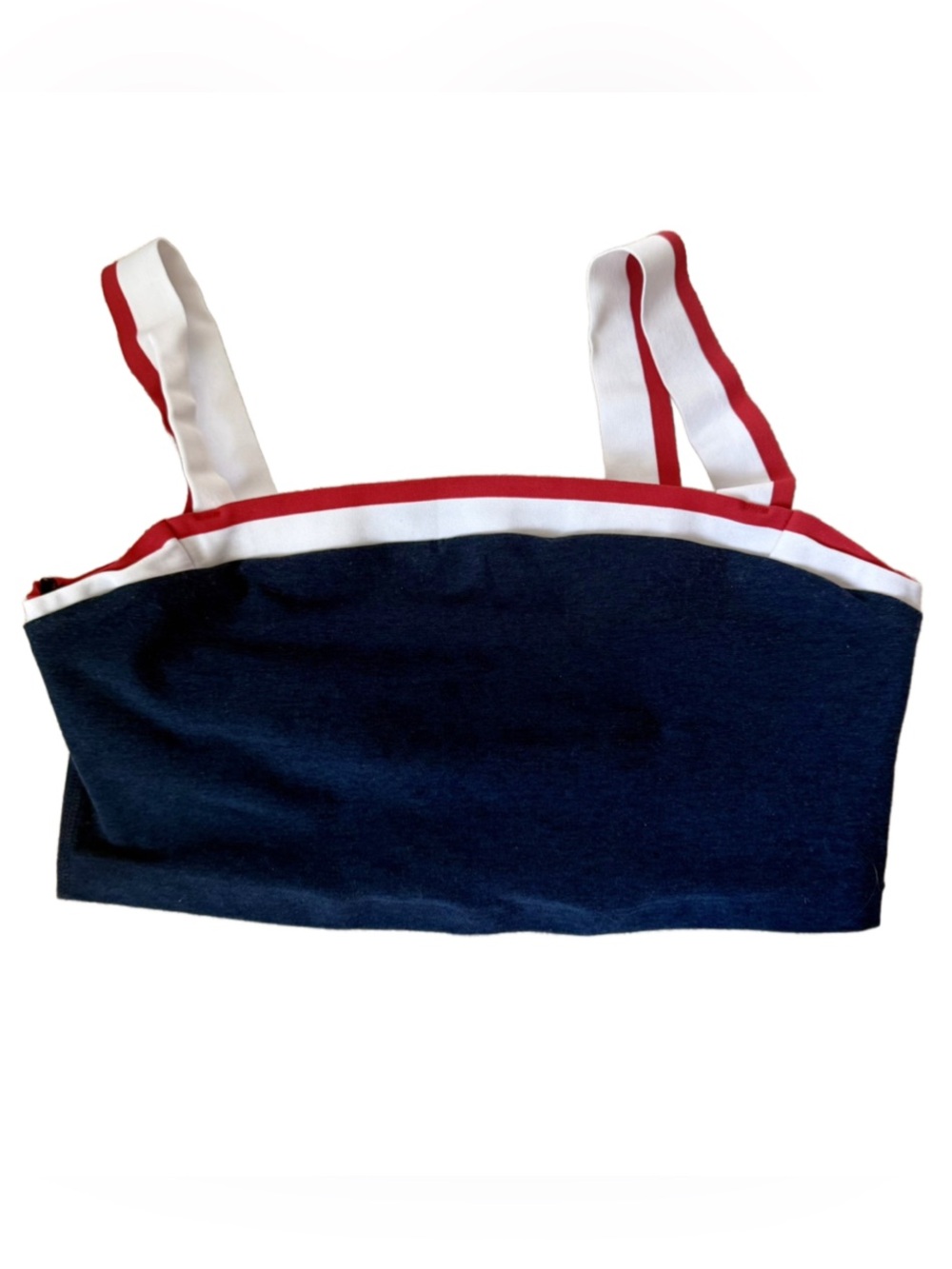 Beyond Yoga Sea You There Yoga Navy Crop Top with Red and White Accents